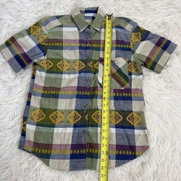 Backroad Blues Womens Vintage 90s Plaid Patchwork Embroidered Button Down Top Sm - Picture 5 of 10